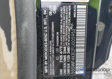 2015 Mercedes-Benz C 300 4Matic from USA, damaged, VIN 55SWF4KB2FU005952